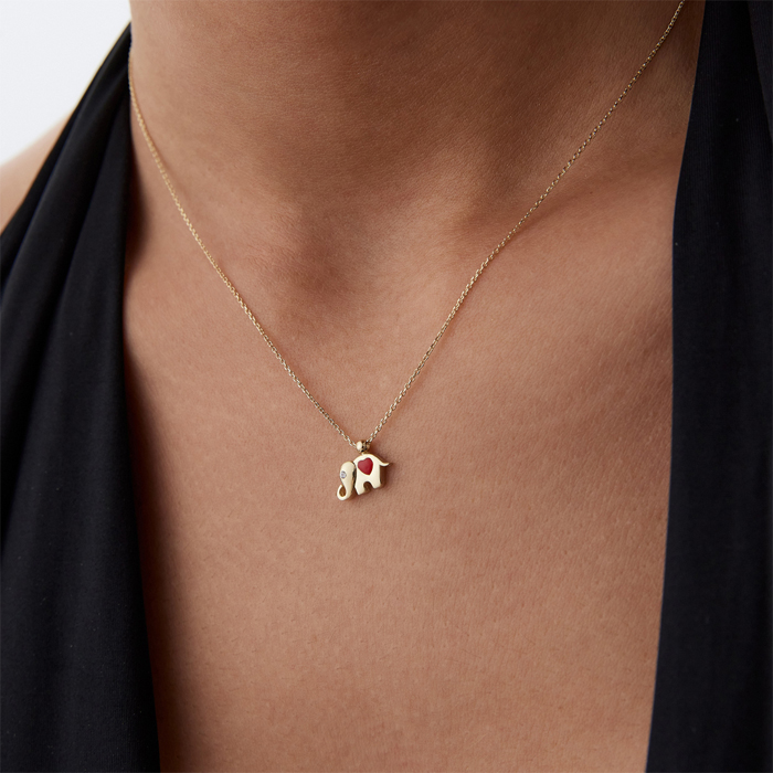 Kırmızı Kalp Mineli Fil Kolye - 2