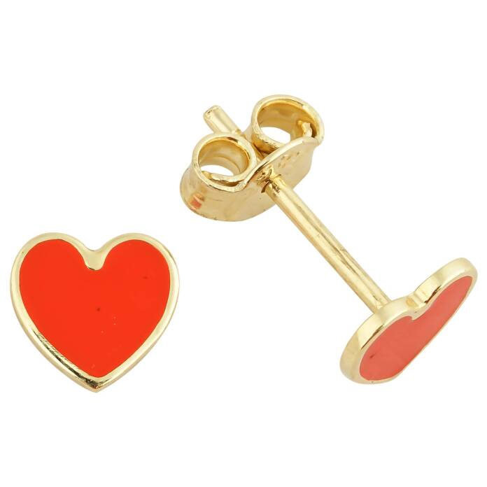 Kırmızı Kalp Vidalı Çocuk Küpesi - 1