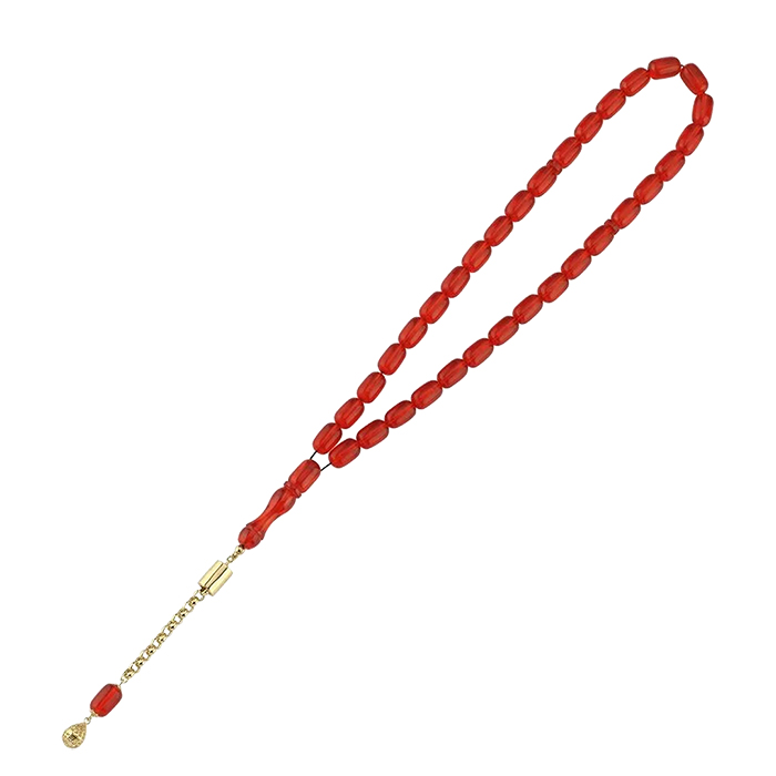 Kırmızı Kehribar Altın Tesbih - Zere