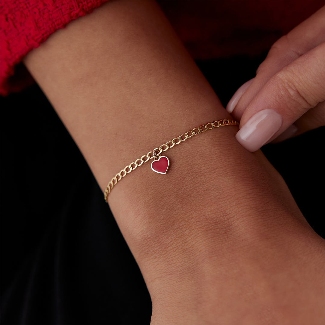 Kırmızı Mineli Kalp Charm Bileklik - 1