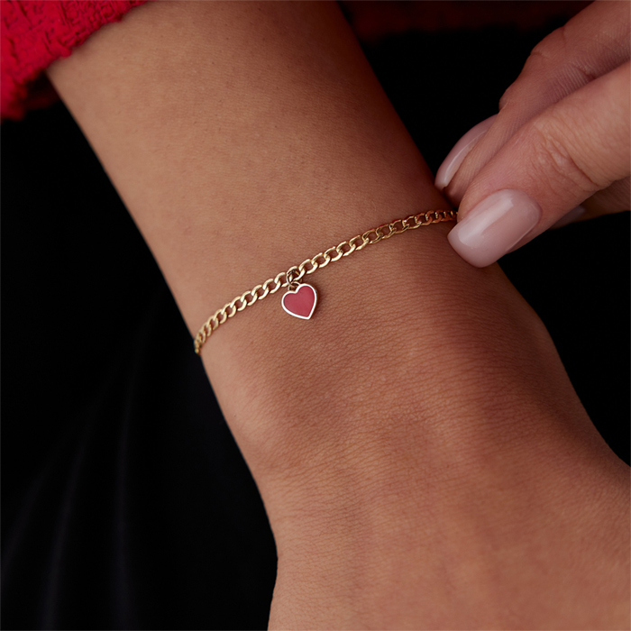 Kırmızı Mineli Kalp Charm Bileklik - Alen (1)