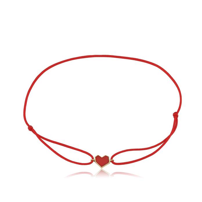 Kırmızı Mineli Kalp İp Bileklik - 4