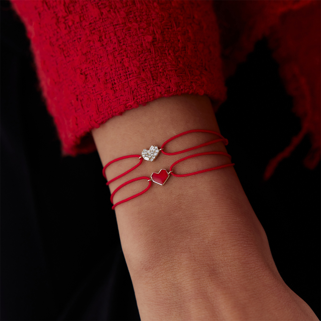 Kırmızı Mineli Kalp İp Bileklik - 2