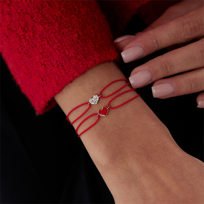 Kırmızı Mineli Kalp İp Bileklik - 3