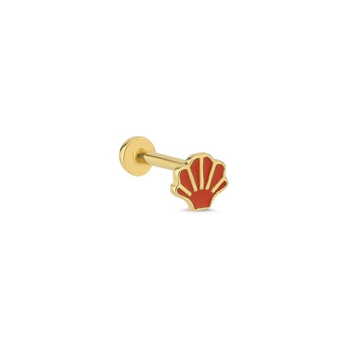 Kırmızı Mineli Deniz Kabuğu Tragus Piercing - 1