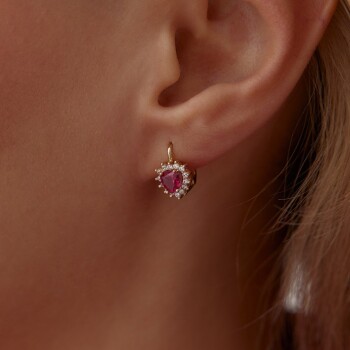 Kırmızı Taşlı Kalp Küpe - Koçak