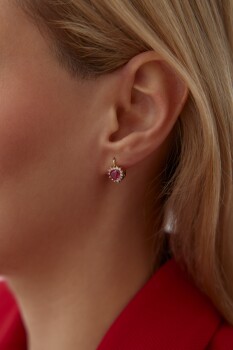 Kırmızı Taşlı Kalp Küpe - Koçak (1)