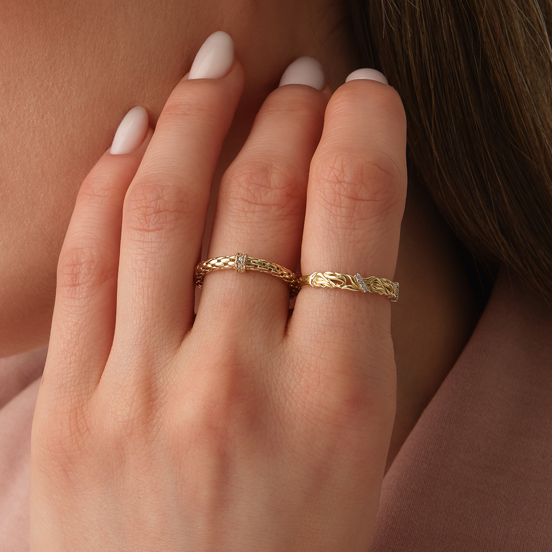 Kordon Dokulu Taşlı Altın Yüzük - 2