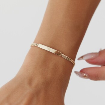 Küba Zincir Detaylı Plaka Bileklik - Rayna