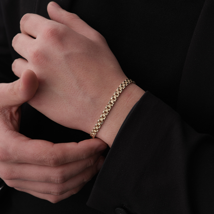 Kutu Zincir Altın Erkek Bileklik - Koşun