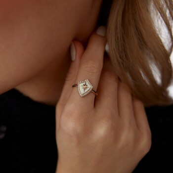 Kutup Yıldızlı Beyaz Kalkan Desen Yüzük - Cemart (1)