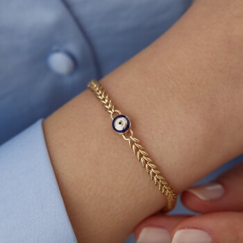 Lacivert Mineli Göz Balıksırtı Bileklik - Konyalı Halil