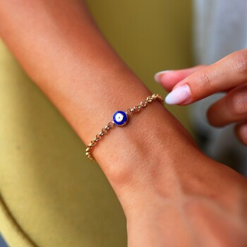 Lacivert Mineli Göz Bileklik - Tuana
