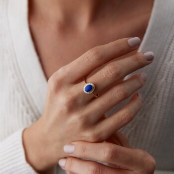 Lacivert Mineli Vintage Yüzük - Alen