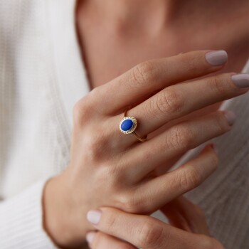 Lacivert Mineli Vintage Yüzük - Alen (1)