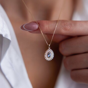 Lacivert Taşlı Damla Kolye - Rayna (1)