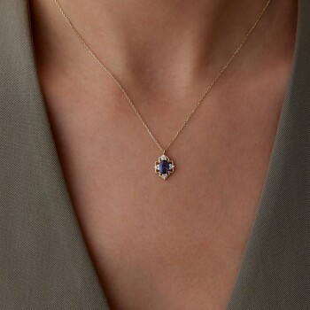 Lacivert Taşlı Queen Kolye - Rayna