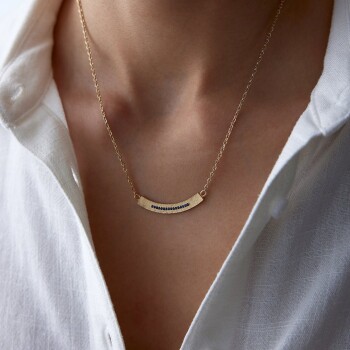 Lacivert Taşlı Salıncak Oval Line Kolye - 1