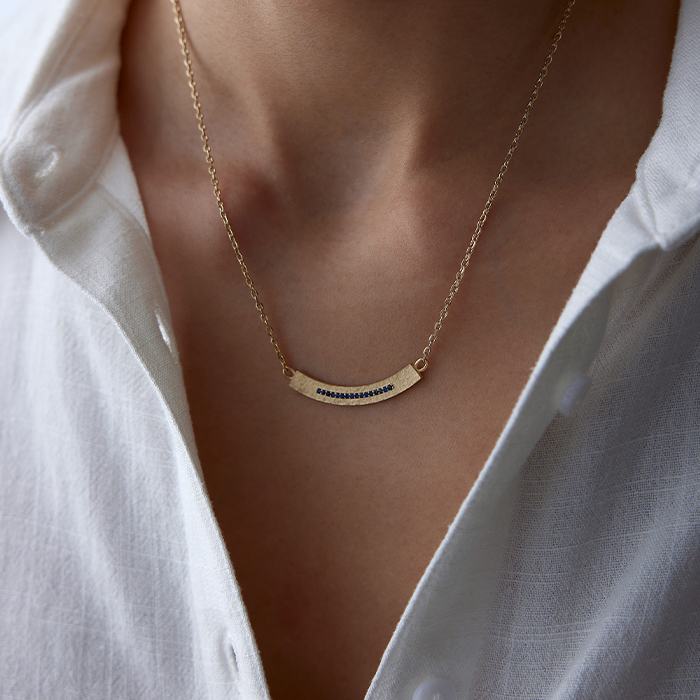 Lacivert Taşlı Salıncak Oval Line Kolye - RİTİM (1)