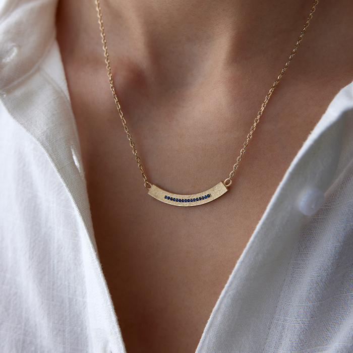 Lacivert Taşlı Salıncak Oval Line Kolye - RİTİM