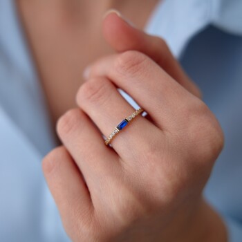 Lacivert Taşlı Yüzük - Mazi