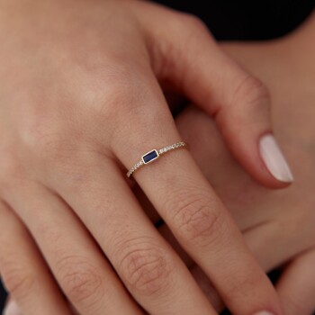 Lacivert Yarımtur Su Yolu Yüzük - Cemart