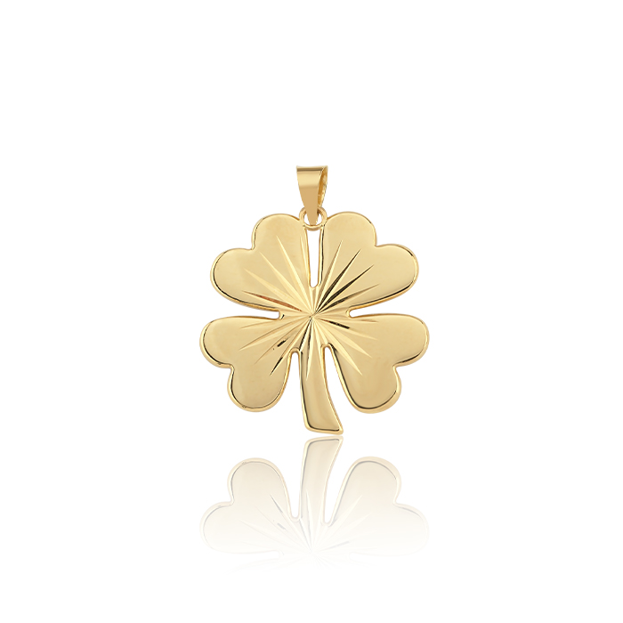 Large Pres Yonca Altın Kolye Ucu - Bedri Yalçın