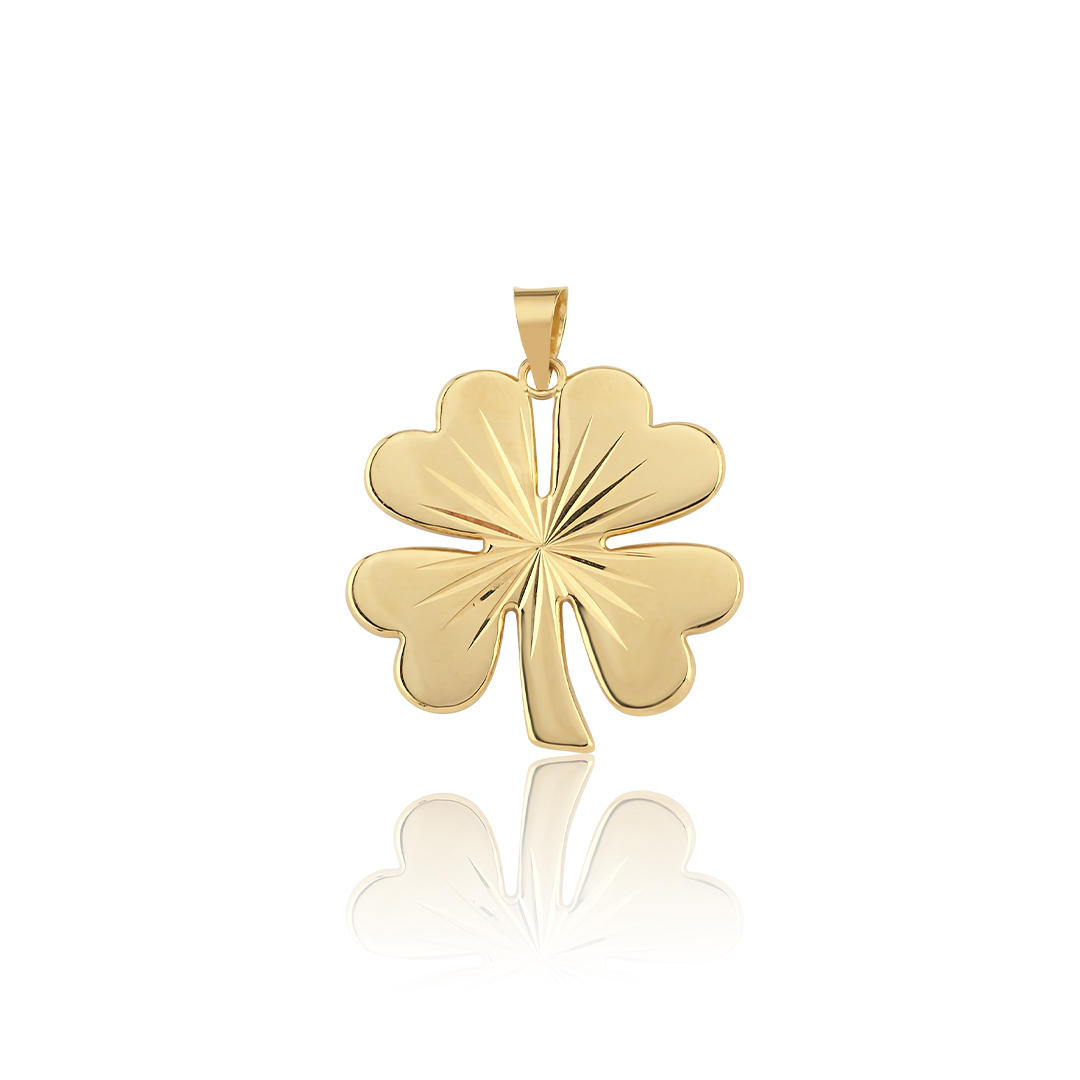 Large Pres Yonca Altın Kolye Ucu - 1