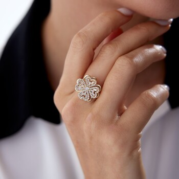 Large Yonca Çark Yüzük - Altın İş (1)