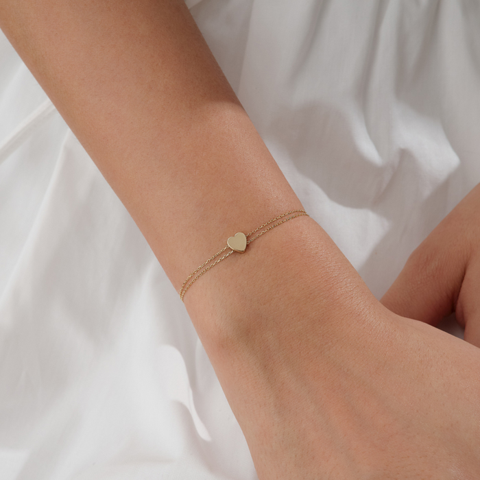 Line Heart Çift Zincir Altın Bileklik - Rayna