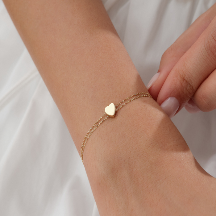 Line Heart Çift Zincir Altın Bileklik - Rayna (1)