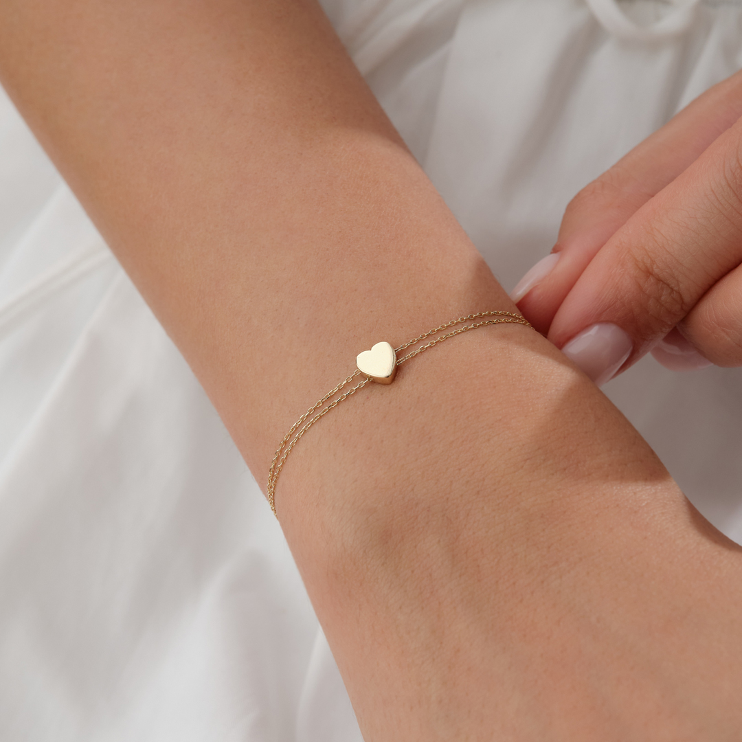 Line Heart Çift Zincir Altın Bileklik - 2