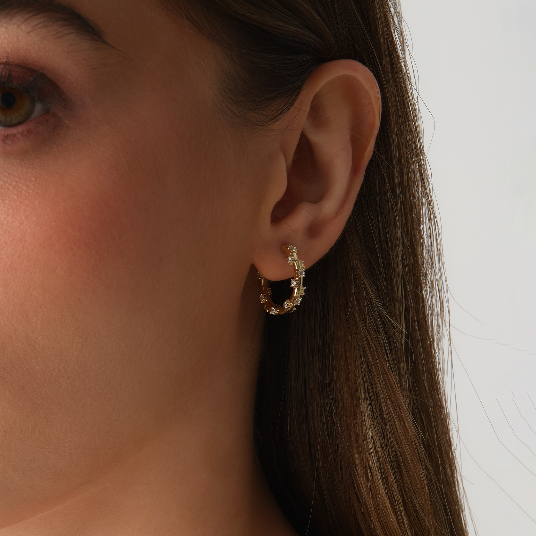 Liora Taşlı Halka Altın Küpe - 1