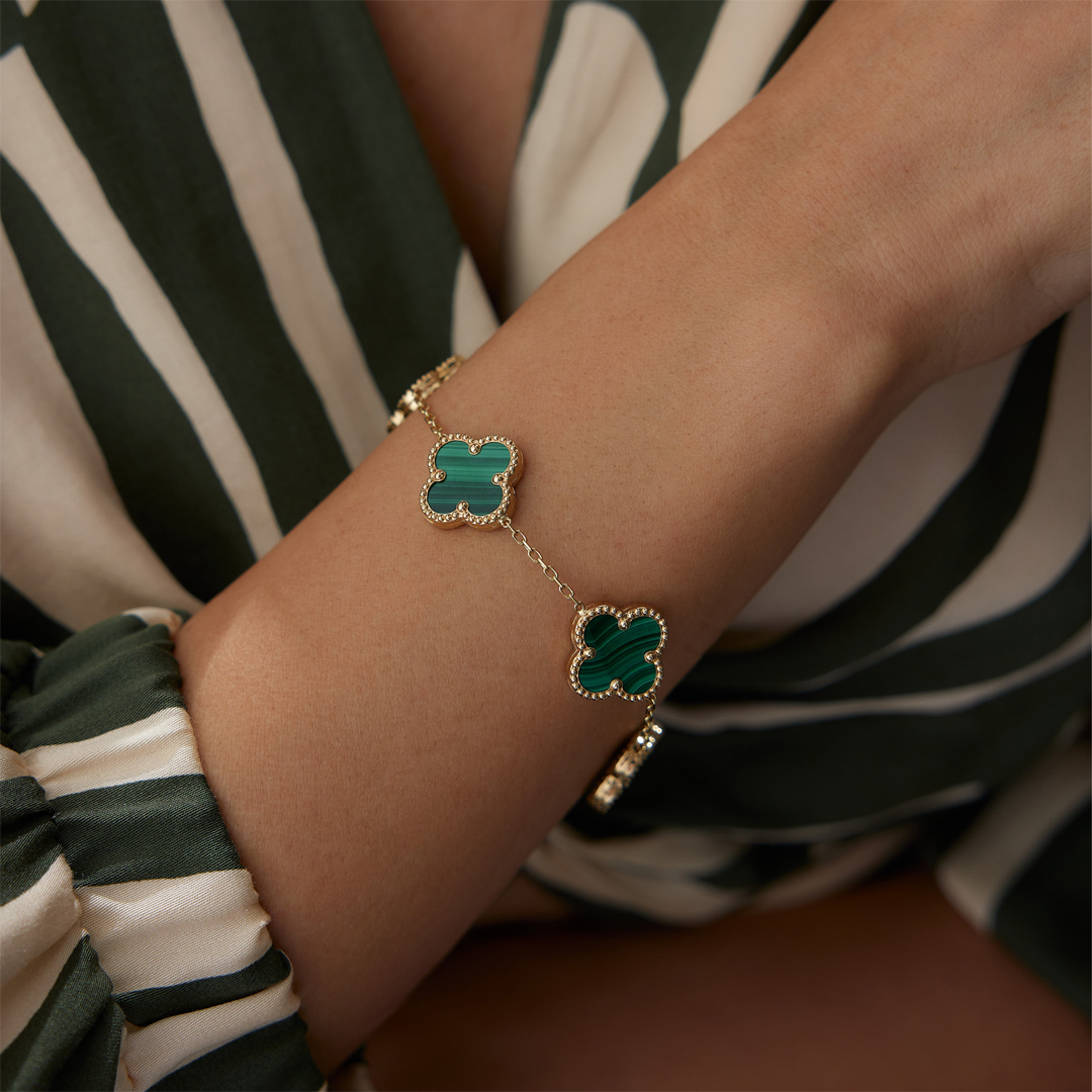 Beşli Malahit Yonca Cleef Bileklik - 1