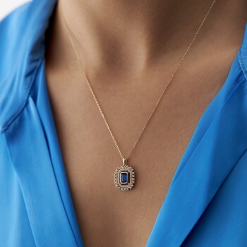 Mavi Baget Taşlı Kolye - 1