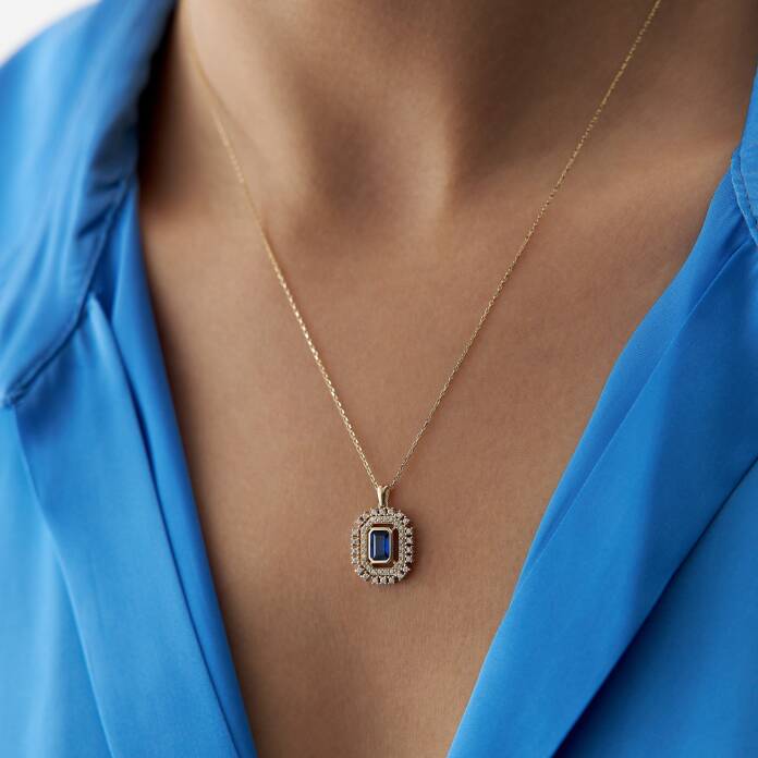 Mavi Baget Taşlı Kolye - 1