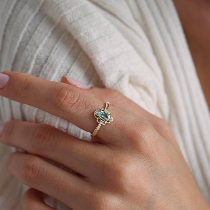 Mavi Leaf-Clover Yüzük - 1