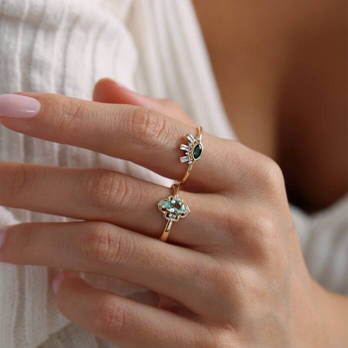 Mavi Leaf-Clover Yüzük - 3