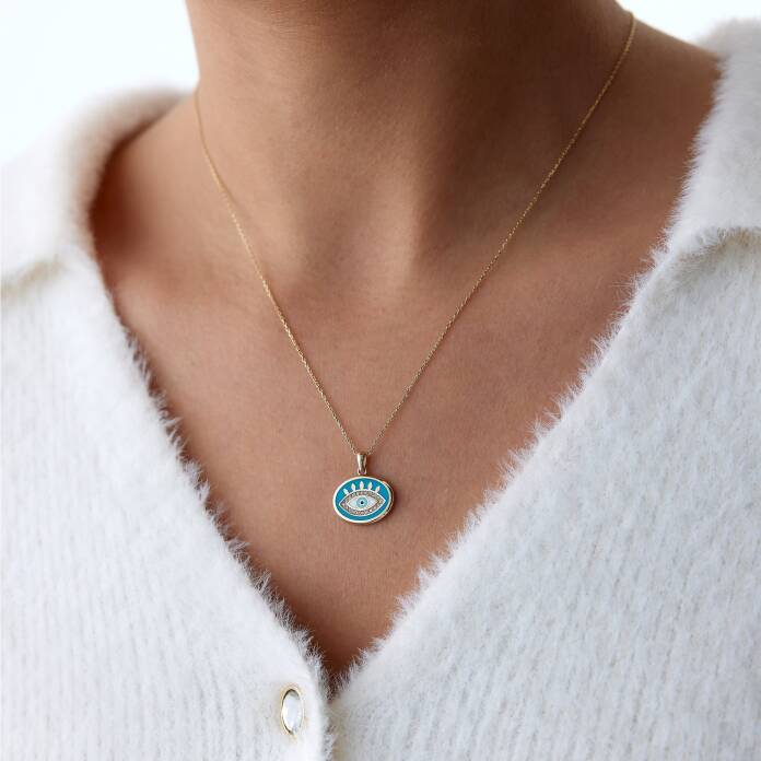 Mavi Mineli Göz Kolye - 1