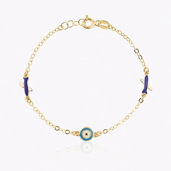 Mavi Mineli Uçak Nazar Çocuk Bilekliği - Melike