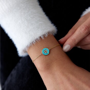 Mavi Mineli Yonca Bileklik - Rayna