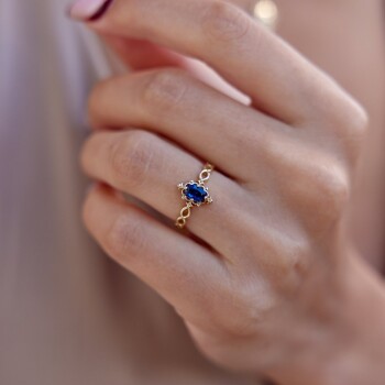 Mavi Oval Vintage Yüzük - Cemart