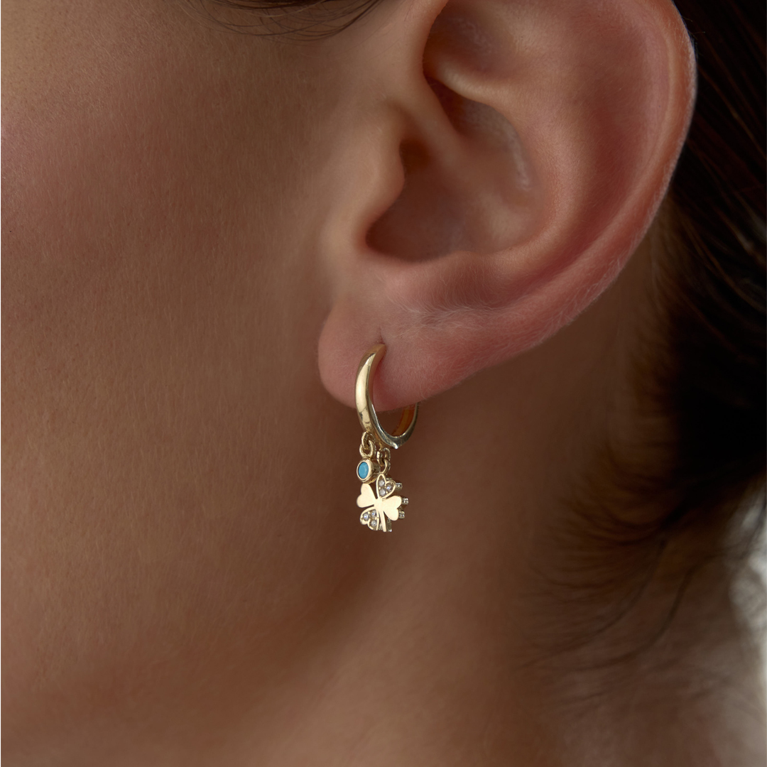 Mavi Taş Detaylı Yonca Küpe - 1