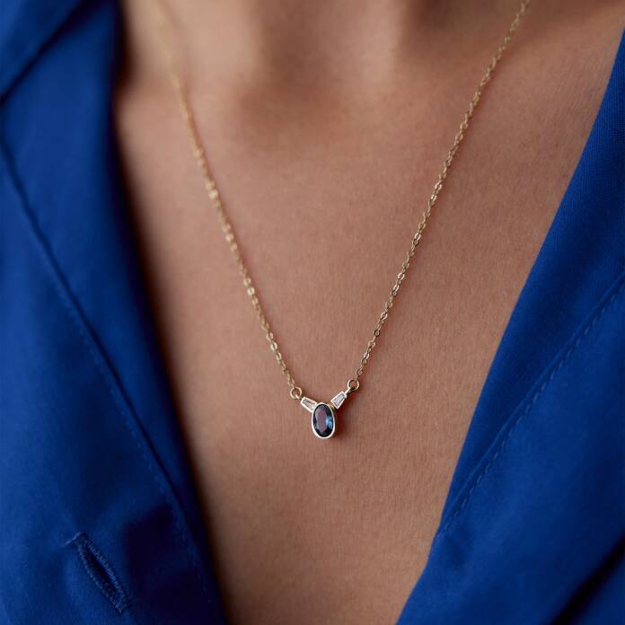 Mavi Taşlı Bagetli Kolye - 1