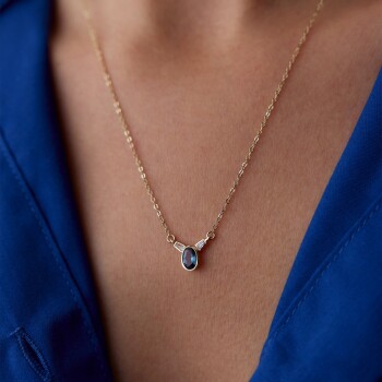 Mavi Taşlı Bagetli Kolye - Rayna (1)