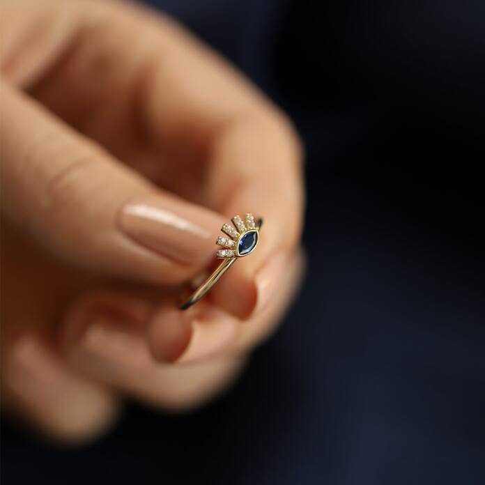 Mavi Taşlı Kirpik Yüzük - 1