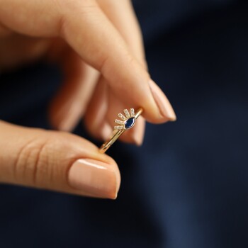 Mavi Taşlı Kirpik Yüzük - 2