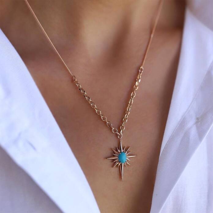 Mavi Taşlı Kutup Yıldızı Kolye - 1