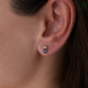 Mavi Taşlı Prenses Küpe - Rayna