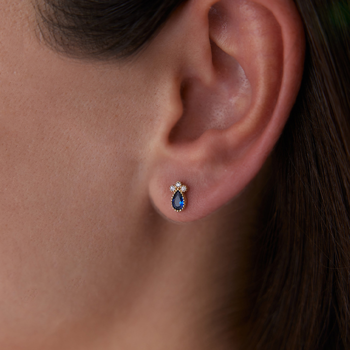 Mavi Taşlı Prenses Küpe - Rayna